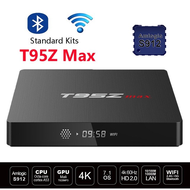 Android Box T95Z MAX, Chip S912 Cao cấp, Ram 2GB, Rom 16GB, Wifi 2.4/5Ghz, Blutooth 4.1, Cấu Hình Cao Cấp Mạnh Mẽ - Hàng Nhập Khẩu