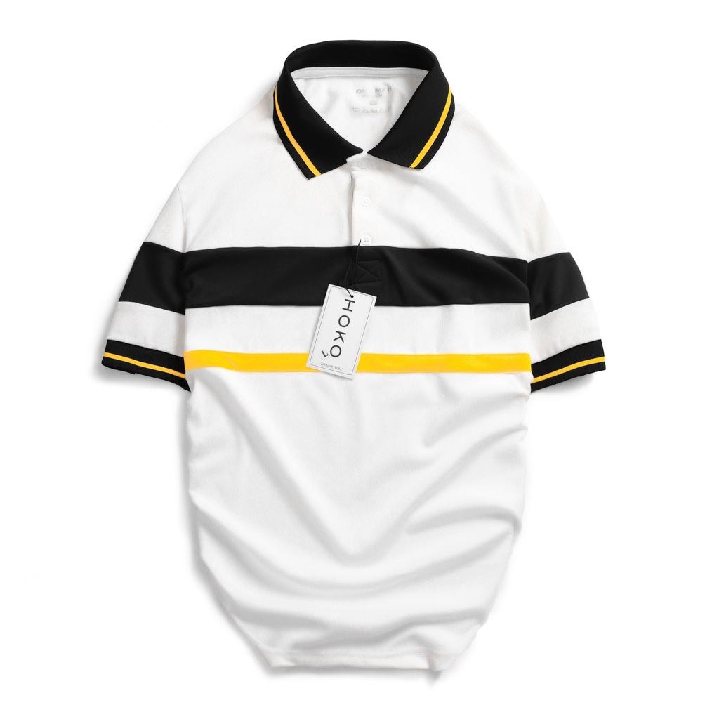 Áo polo nam thời trang FASHION EKING CLOTHING x HOKO thiết kế trắng sọc cổ viền - chất liệu Poli Cá Sấu Xịn Sò
