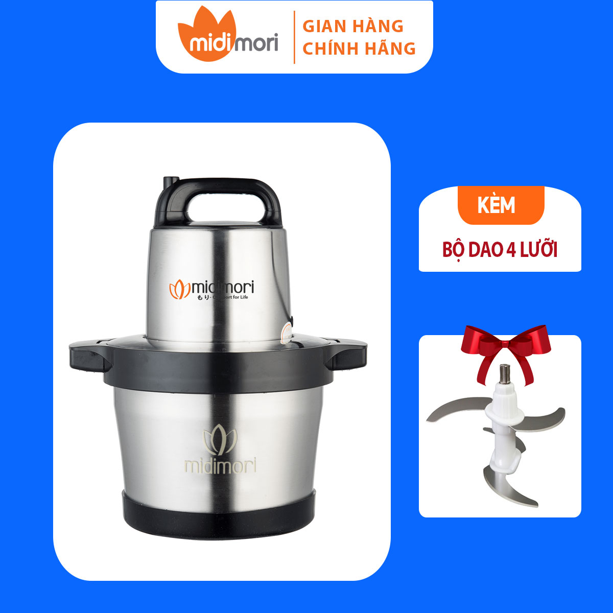 Máy Xay Thịt Đa Năng Inox Midimori MDMR-1200 – Hàng chính hãng - Tặng Kèm 1 Bộ Lưỡi Dao Dự Phòng