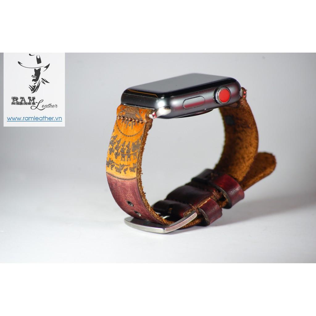 DÂY ĐỒNG HỒ DA BÒ VEGTAN Ý NHUỘM THỦ CÔNG MÀU BURGUNDY - RAM TRỐNG ĐỒNG SIMPLE