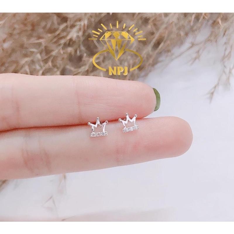 Bông tai bạc nữ hình vương miện xinh xắn, dễ thương, bạc Ta 100% -Bạc npj