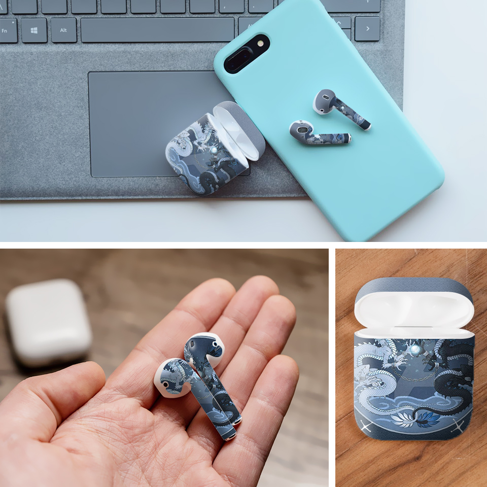 Miếng dán skin chống bẩn cho tai nghe AirPods in hình Rồng Dragon - dra045 (bản không dây 1 và 2)