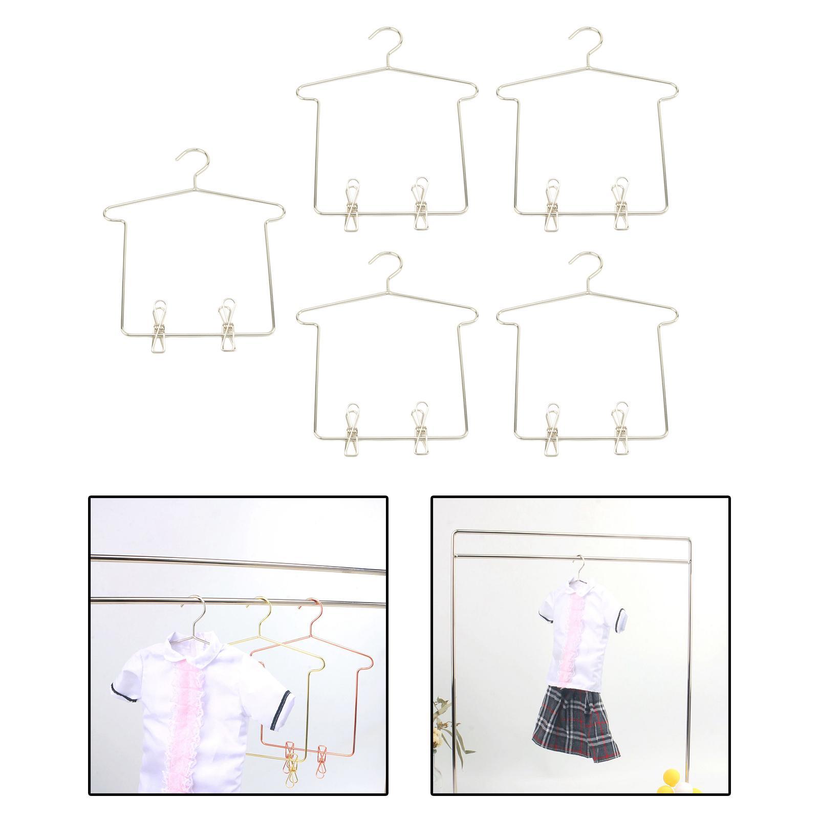 5x 1/3 BJD Dolls Clothes Hanger with Pants Clips Doll House Clothing Rack