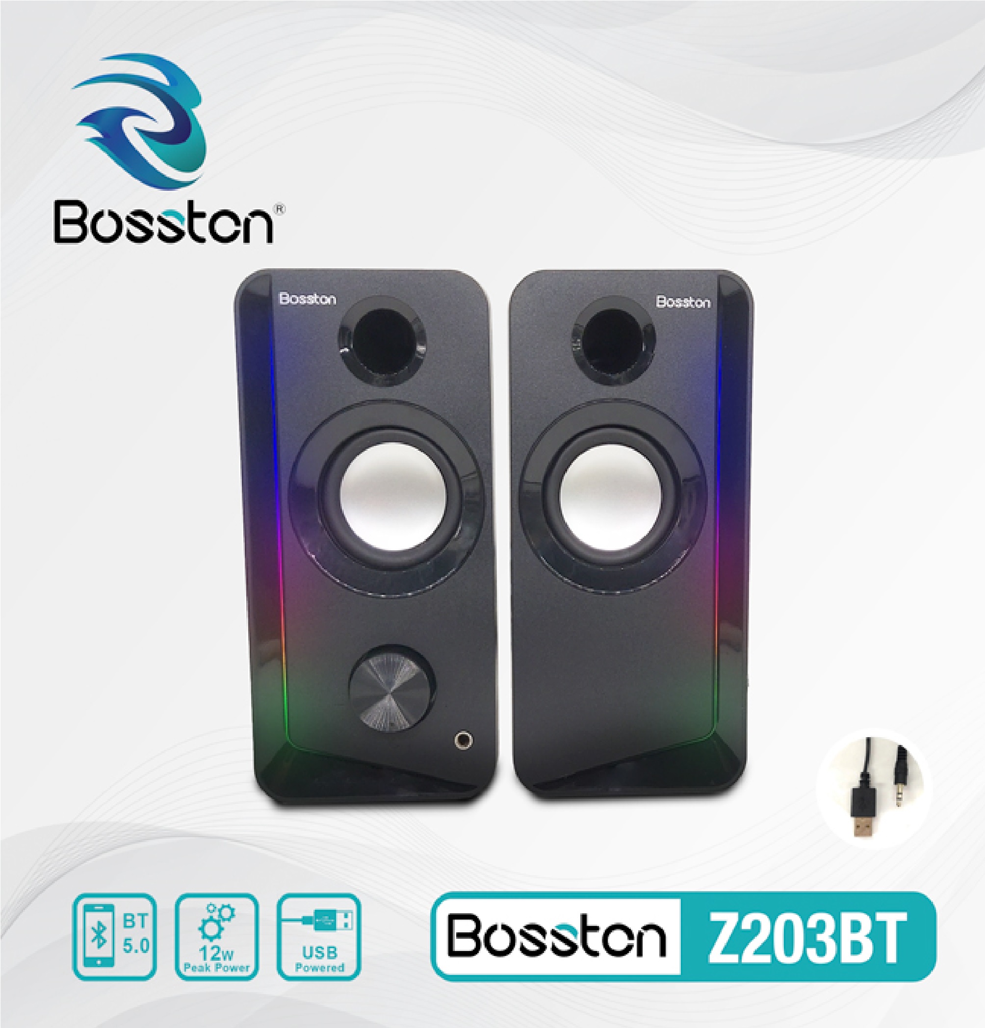 Loa 2.0 Bosston Z203BT 6W LED Bluetooth - Hàng chính hãng