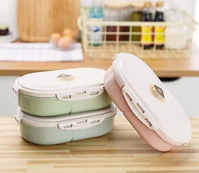 Hộp cơm lúa mạch 3 ngăn kèm muỗng nĩa