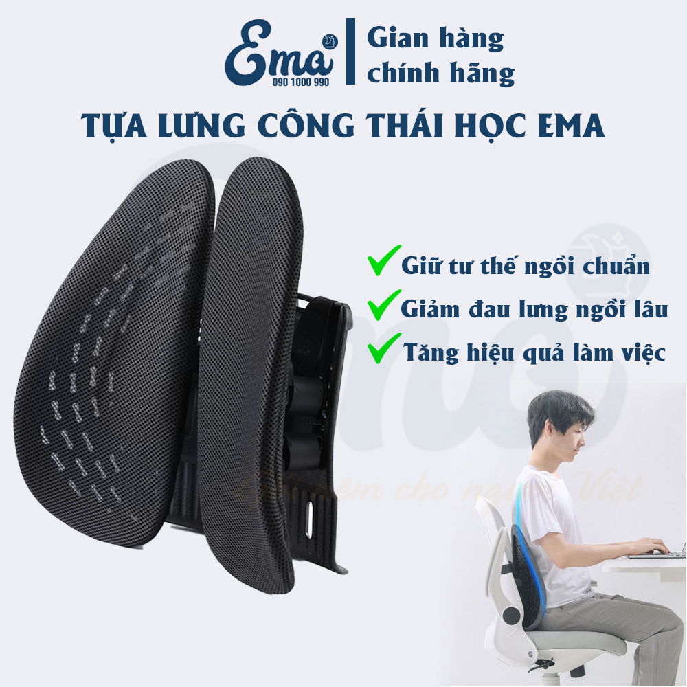 Tựa lưng công thái học EMA cho ghế văn phòng, ô tô - Chuẩn công thái học, thoái mái & thoáng mát