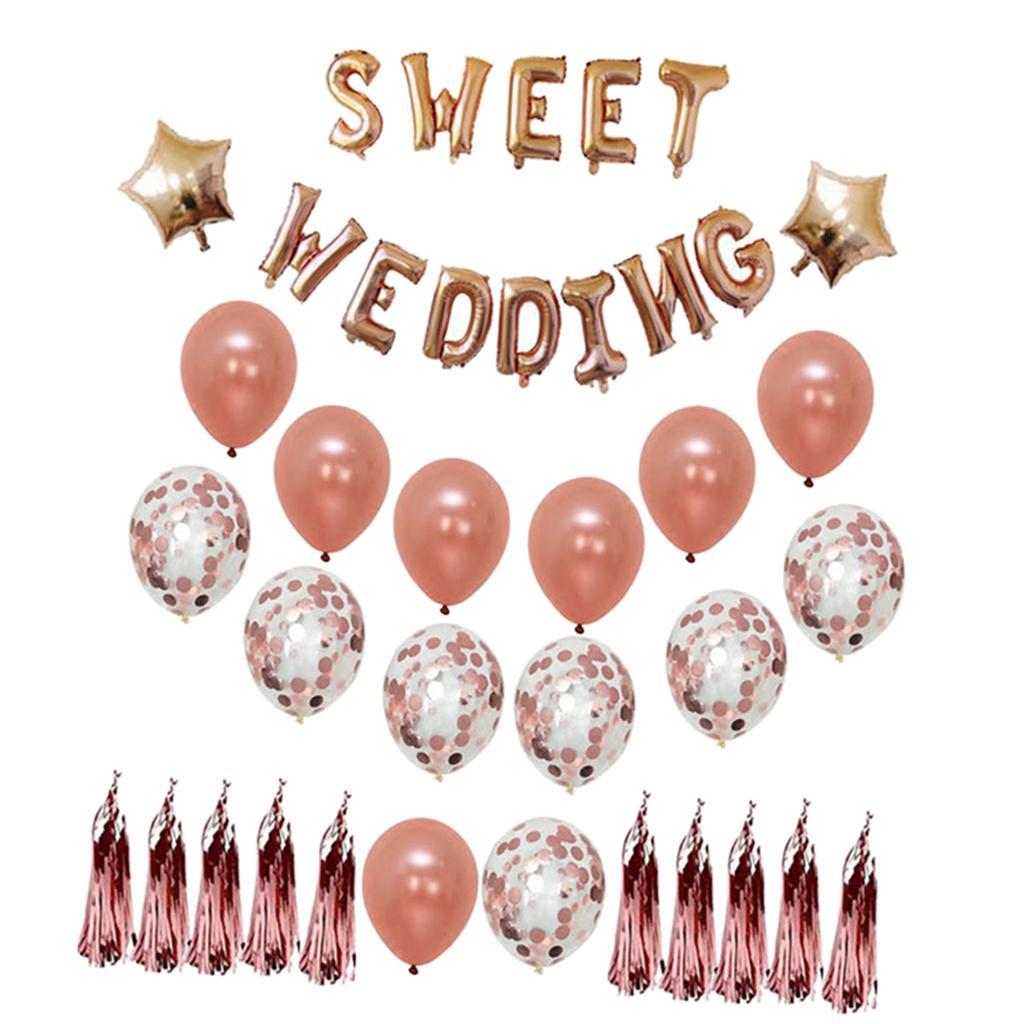 SWEET WEDDING Themed Party Decorations Latex Confetti Balloon Tassels