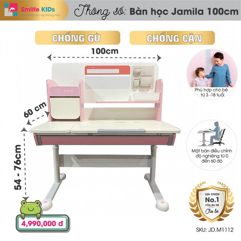 Bộ bàn ghế học sinh cấp 2 SMLIFE MONASH - Xanh | Bàn: 100cm x 60cm x 54-76cm (mặt bàn nâng hạ) | Ghế: D45 x R44cm x C85-95cm.