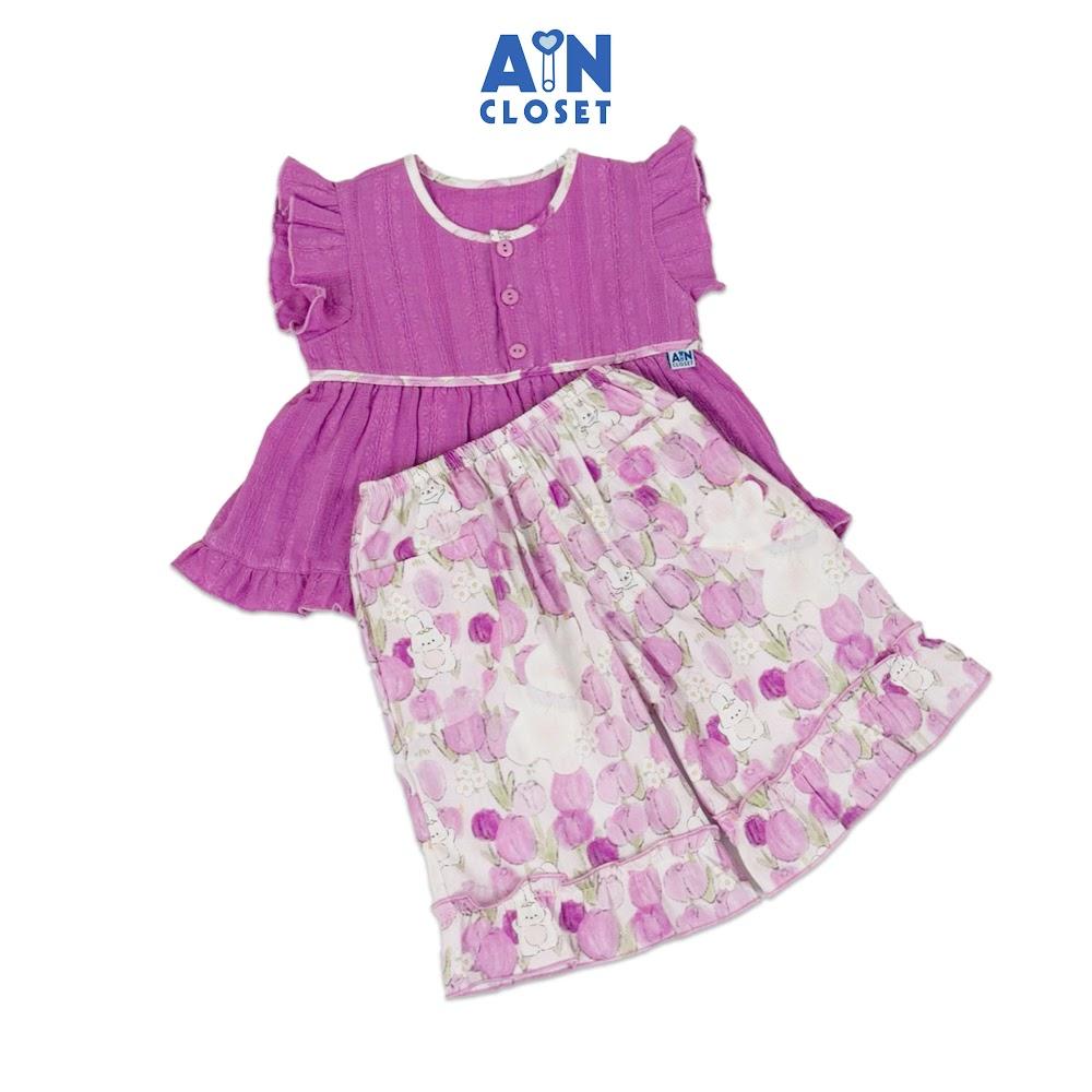Bộ quần áo Lửng bé gái họa tiết Thỏ Tulip Tím Cotton - AICDBGBEGUJZ - AIN Closet