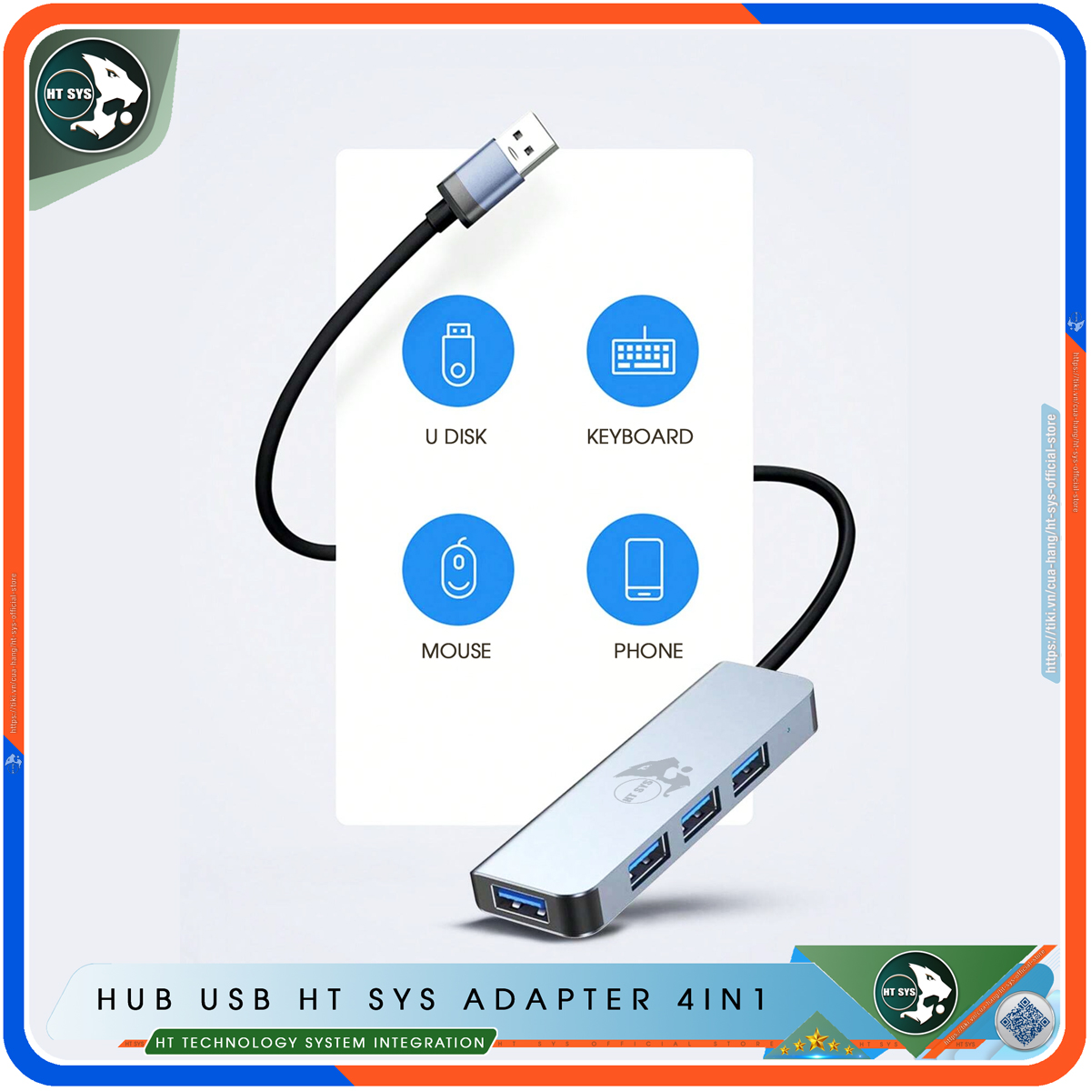 Hình ảnh Hub USB 3.0 Và Hub Type C HT SYS Adapter 4in1 - Cổng Chia USB Mở Rộng Kết Nối Tốc Độ Cao Dành Cho Macbook, Laptop, PC - Hub Chuyển Đổi USB Type-C Hỗ Trợ Sạc Pin, Kết Nối Đa Năng ổ Cứng, Bàn Phím, Chuột, Máy In, Ổ Chia USB - Hàng Chính Hãng