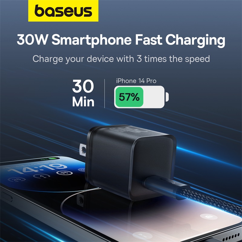 Cốc Sạc nhanh OS-Baseus GaN5S Fast Charger 1C 30W (Chân dẹp US) (Hàng chính hãng)