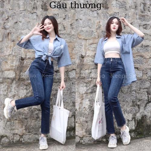 Quần Bò Nữ Ống Đứng 2 Cúc Co Giãn Hàng Cao Cấp Quần Jean Nữ Lưng Cao