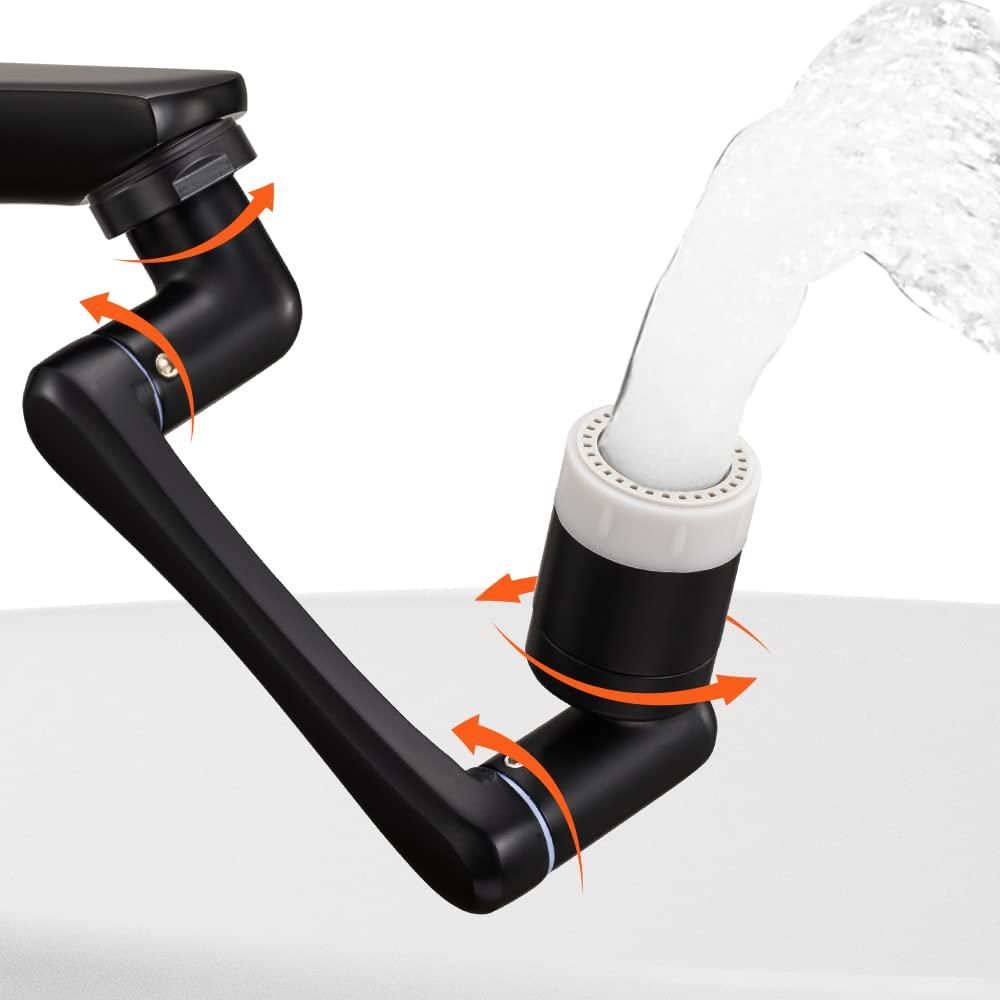 Tệp đính kèm vòi màu đen, 1080 ° xoay Tap mở rộng bộ tiết kiệm nước cho vòi nước với 2 chức năng phun 20/22/24 mm Phụ kiện phòng tắm nhà bếp TAP