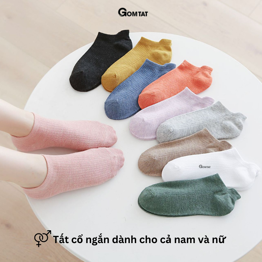 Set 10 đôi tất vớ nam nữ cổ ngắn GOMTAT chất liệu cotton cao cấp, co giãn, mềm mại thoáng mát cực êm chân - CB025