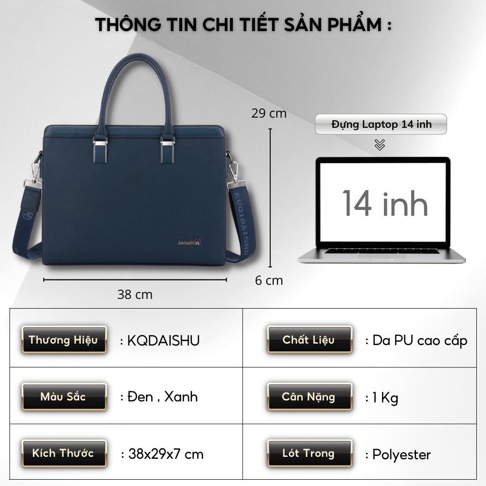 Cặp da công sở,Cặp văn phòng Cao Cấp KQDAISHU - Chất liệu Da PU cực bền,Cặp Đựng Laptop 14inh,Vệ sinh dễ dàng-