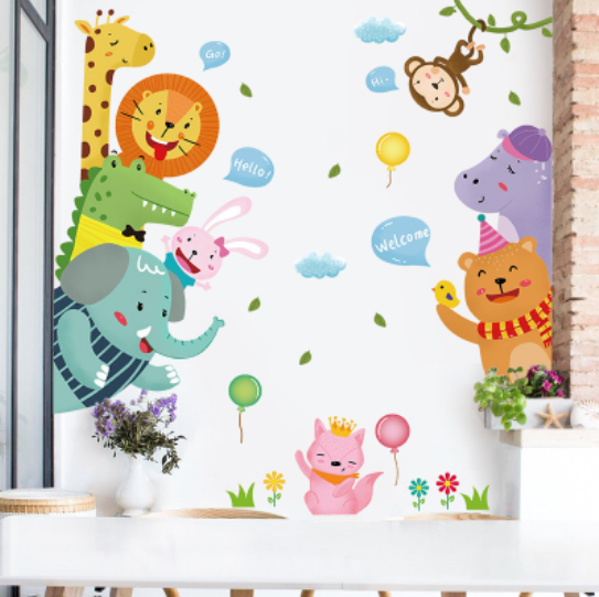 Decal trang trí tường - Những người bạn động vật chao·