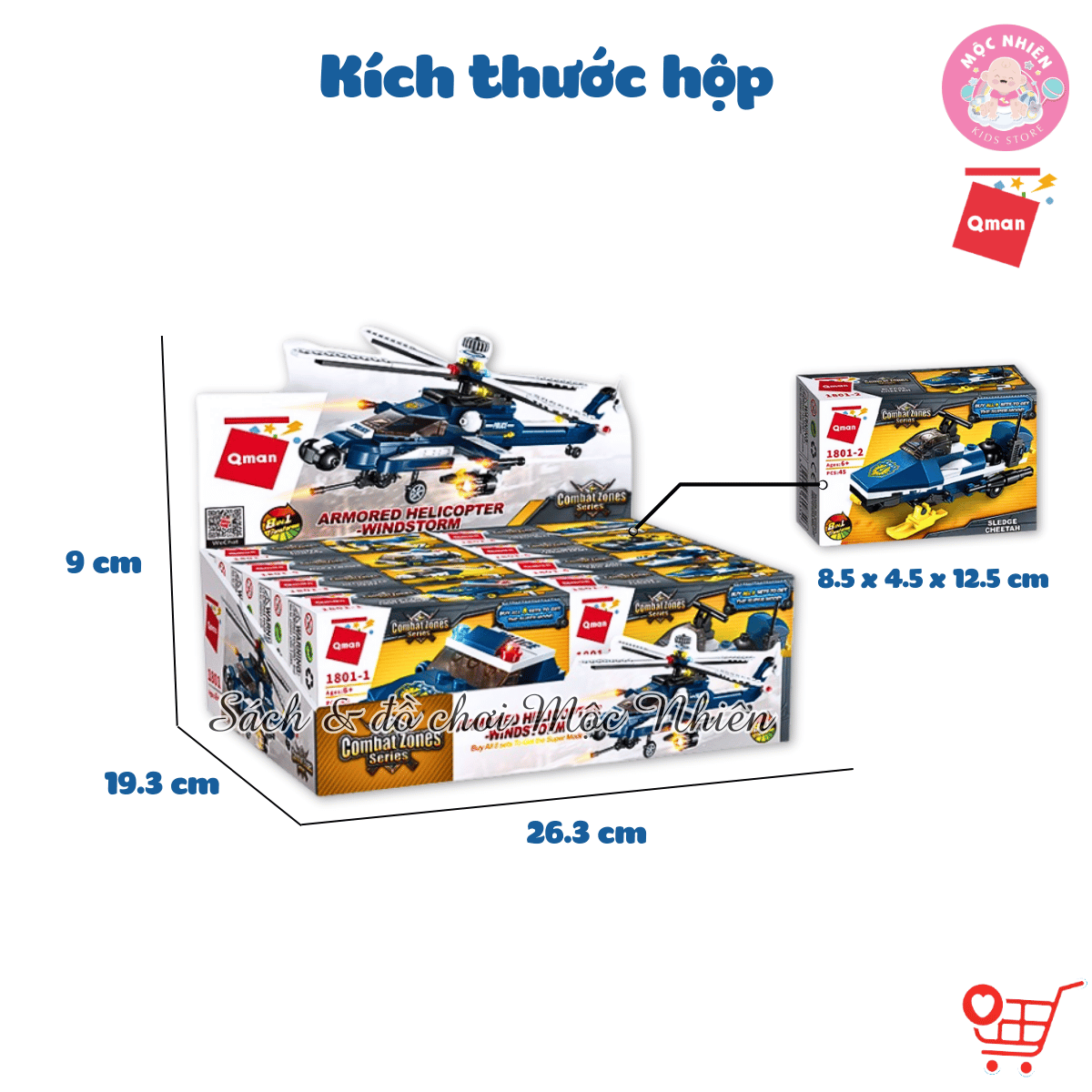 Đồ chơi lắp ráp, xếp hình Qman 1801 - Trực thăng chiến đấu (381 mảnh ghép) - Dành cho bé trai từ 6 tuổi