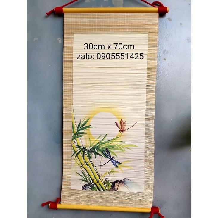 Bộ 4 mành tre viết thư pháp có cảnh kích thước 30cm x 70cm