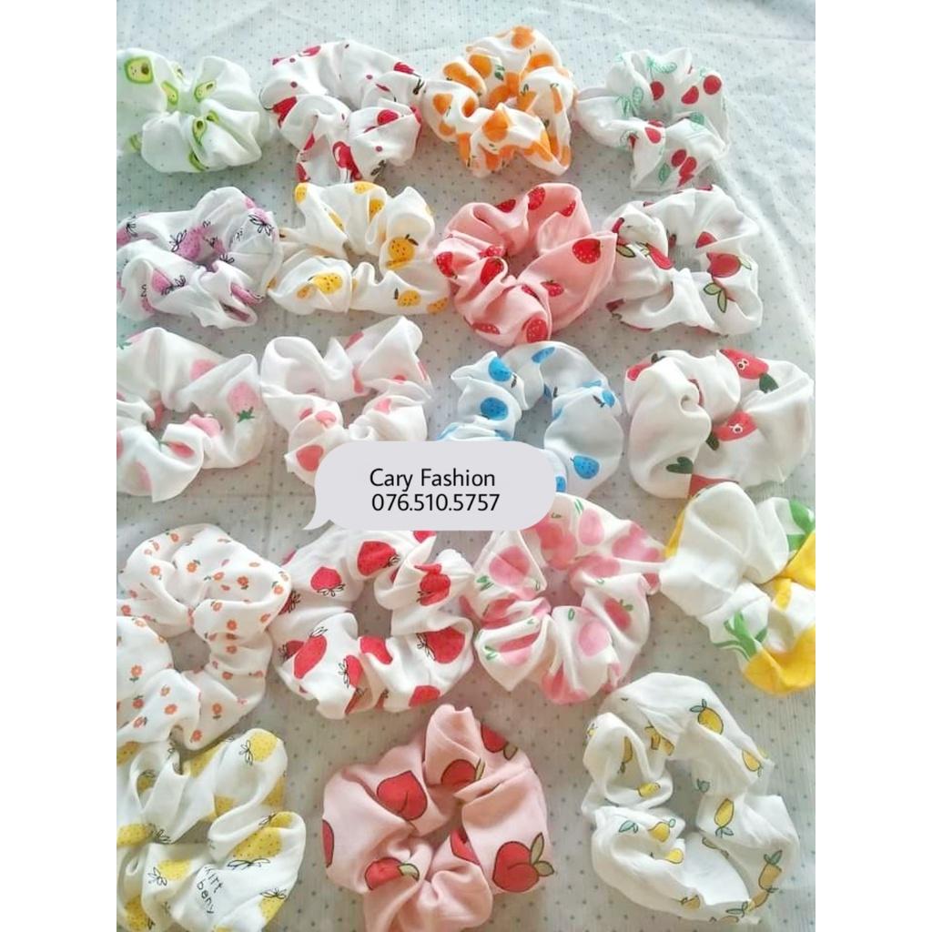 Scrunchies,dây buộc tóc,cột tóc trái cây ,bò sữa ,hoạt hình ,..chất voan, phi bóng ,lụa