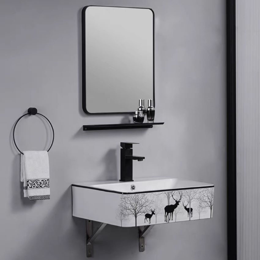 Lavabo treo tường kiểu vuông họa tiết hươu nai độc đáo