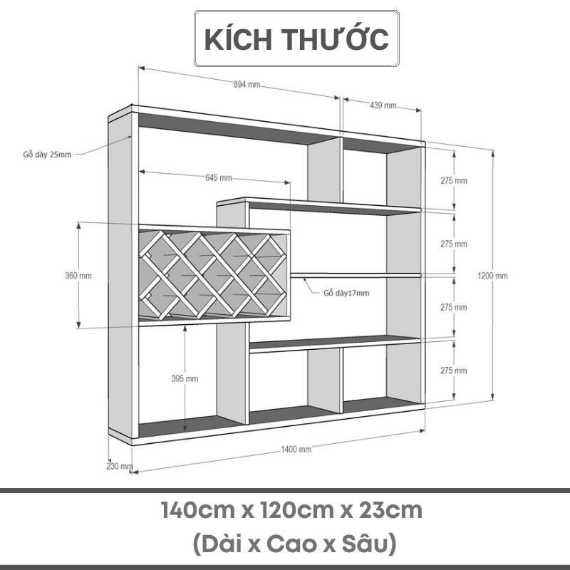 Kệ Gỗ Để Rượu Treo Tường Chữ Nhật SIB Decor Chịu Lực Tốt Với Hơn 100 Chai, Kết Cấu Giấu Chân, Dễ Dàng Lắp Ráp