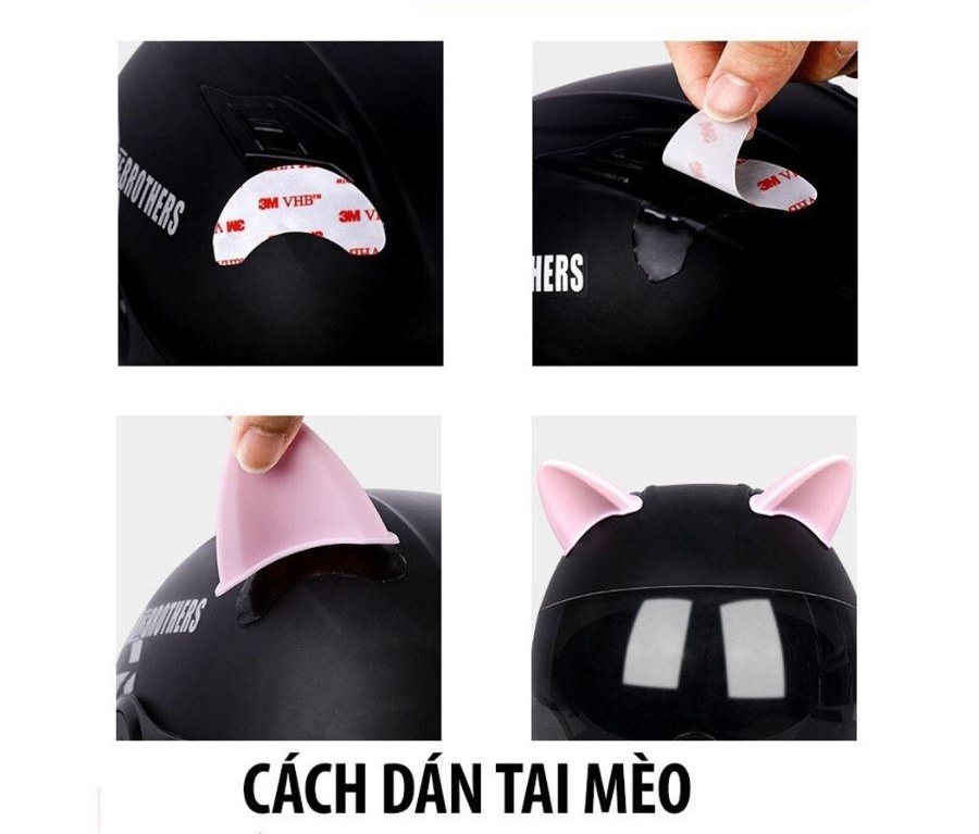 Tai mèo gắn mũ bảo hiểm + Tặng miếng dán 3M