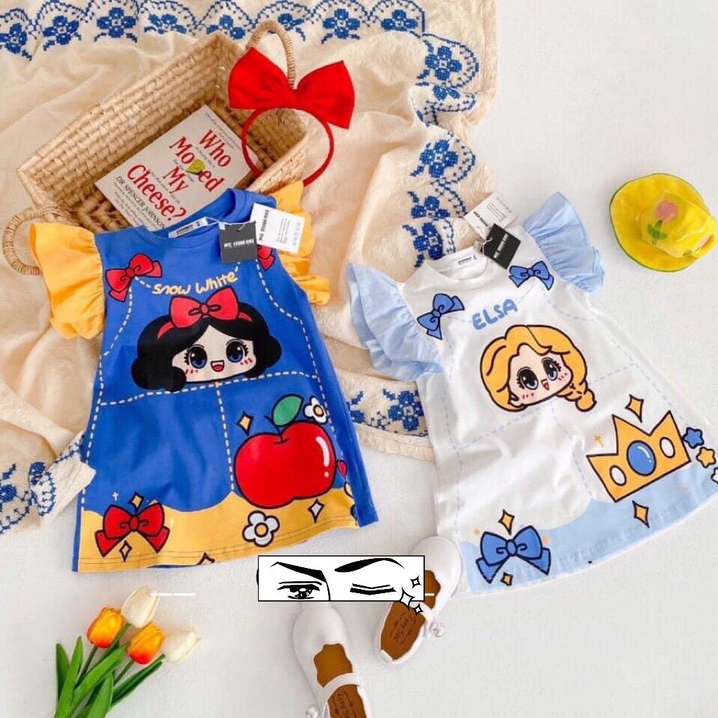 Đầm váy suông tay phồng mùa hè cho bé gái hình Công chúa bạch tuyết Elsa size 12-40kg chất cotton mềm mát