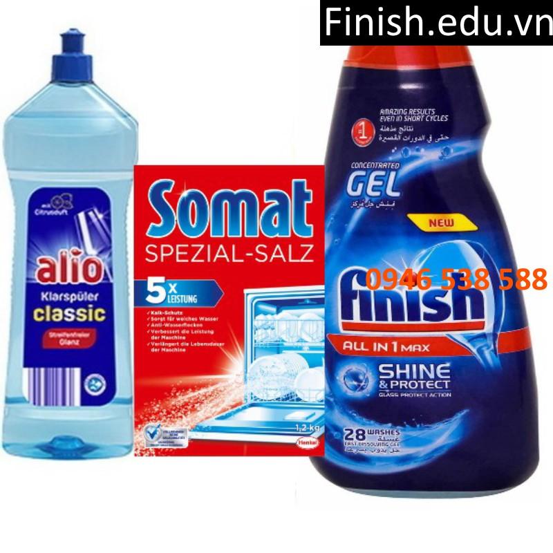 Combo Nước rửa bát finish 650ml + muối Somat 1.2kg + Nước làm bóng alio 1 lít dùng cho máy rửa bát