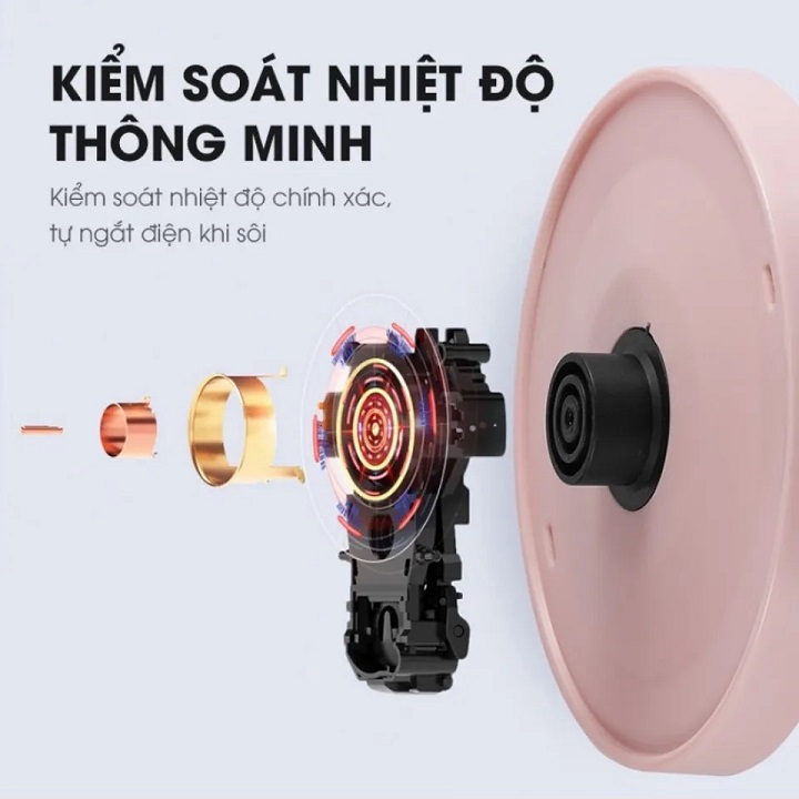 Bình đun nước siêu tốc công suất 1500W đun sôi cực nhanh, dung tích 2.5L, 2 lớp cách nhiệt an toàn