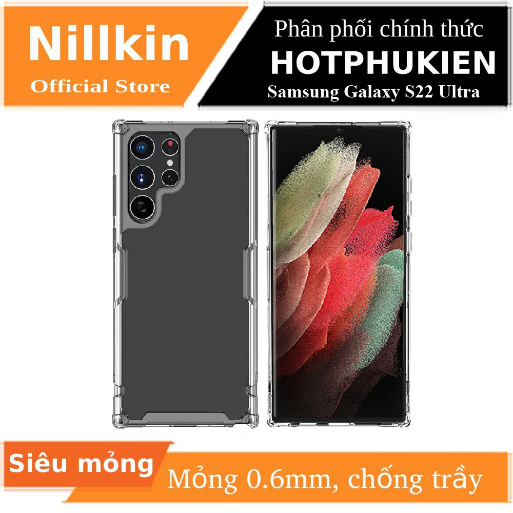 Ốp lưng silicon trong suốt cho Samsung Galaxy S22 Ultra hiệu Nillkin Nature Pro mỏng 0.6mm - hàng nhập khẩu