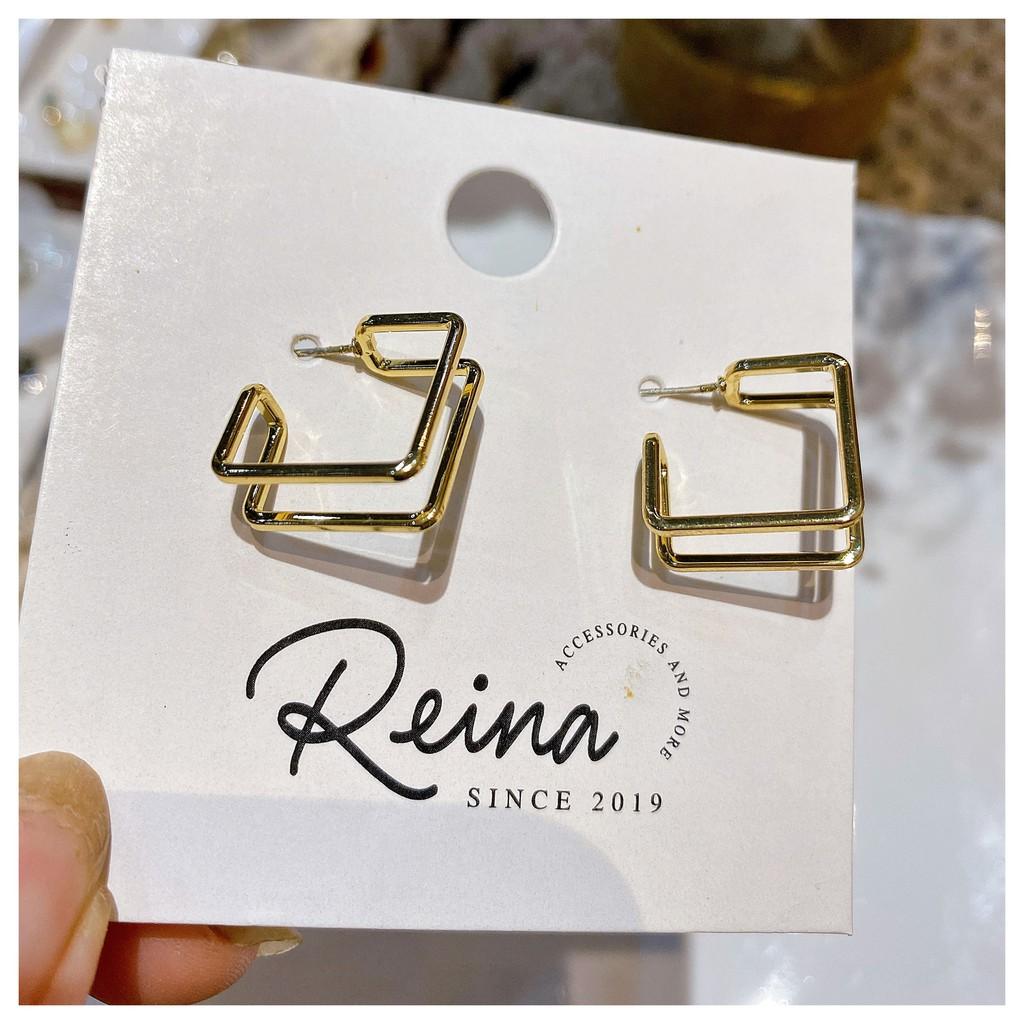 Khuyên tai phong cách hàn quốc thiết kế hình học double V cá tính Reina
