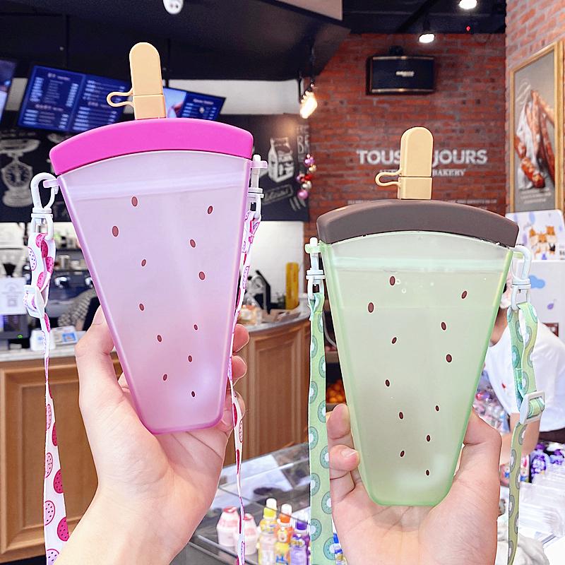 Mùa Hè Nhựa Ống Hút Popsicle Bình Nước Dễ Thương Kem Nước Di Động Trẻ Em Bình Nước Cho Bé Gái Với Dây Đeo Ống Hút