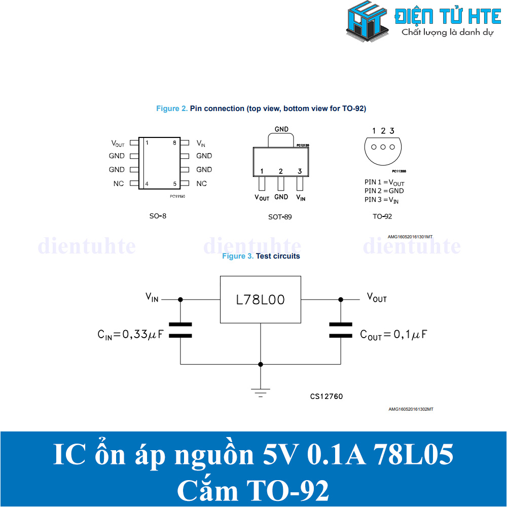 Bộ 10 IC ổn áp nguồn 5V 0.1A 78L05 7805 TO-92