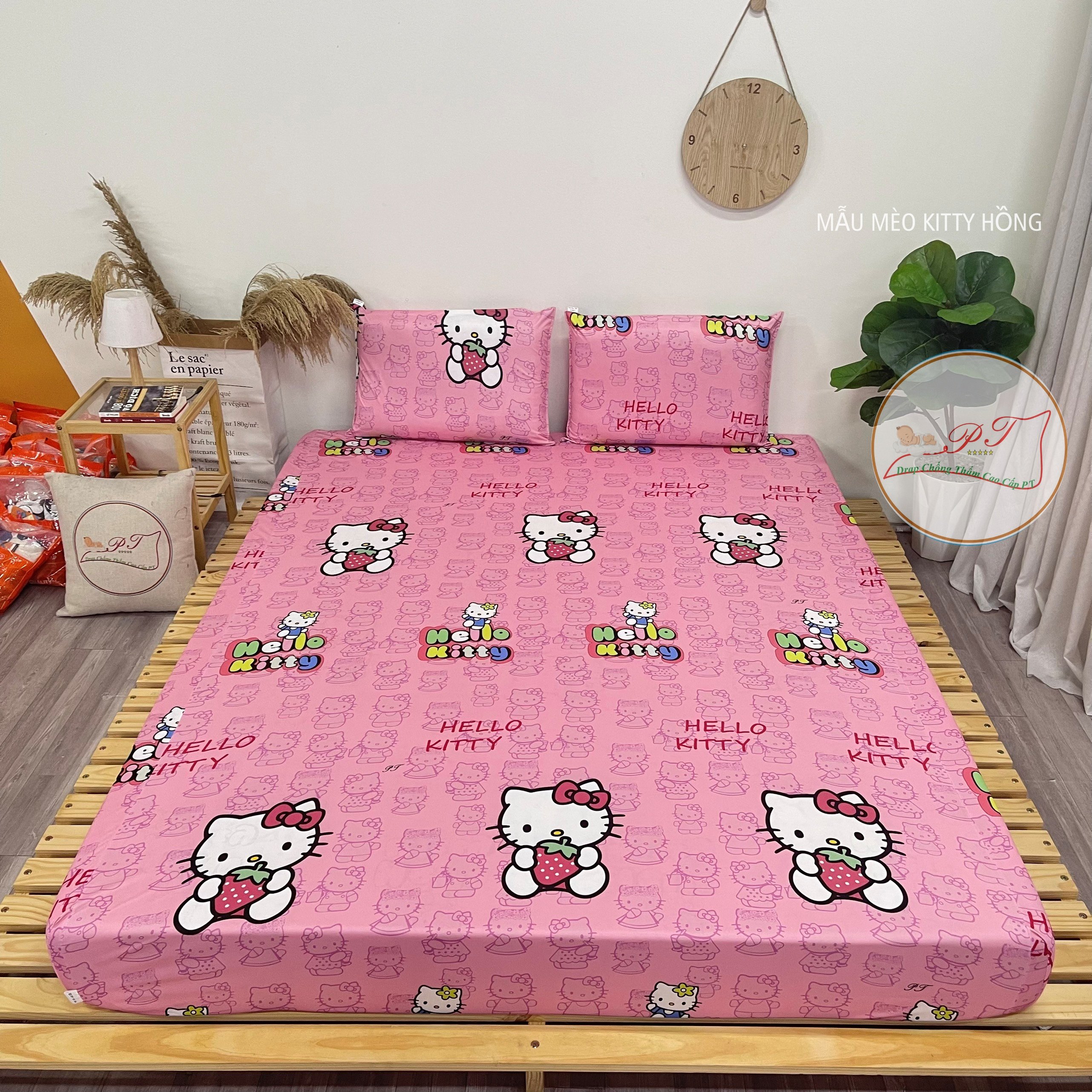 Ga Chống Thấm Cao Cấp PT Mẫu Họa Tiết Mèo Kitty Hồng