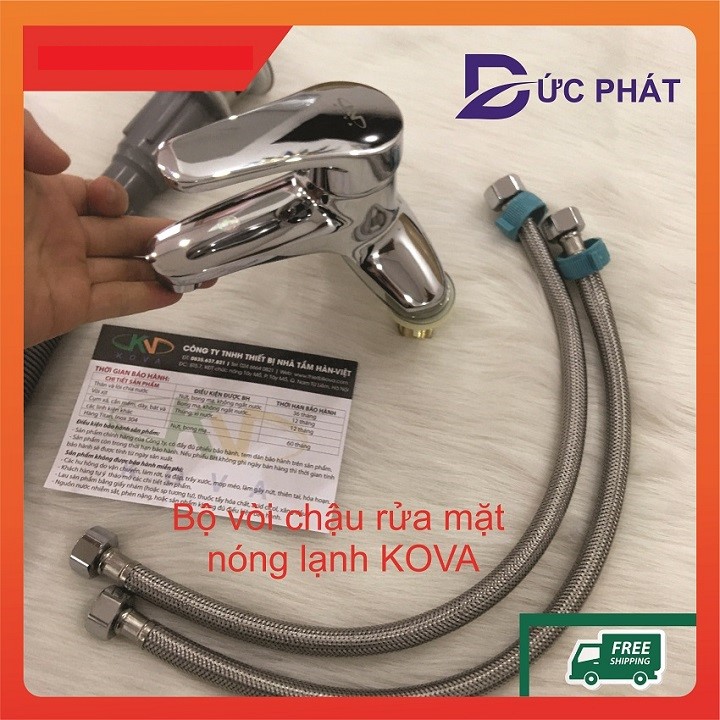 Vòi chậu nóng lạnh KOVA 01V, vòi chậu rửa mặt chất liệu đồng bảo hành 3 năm