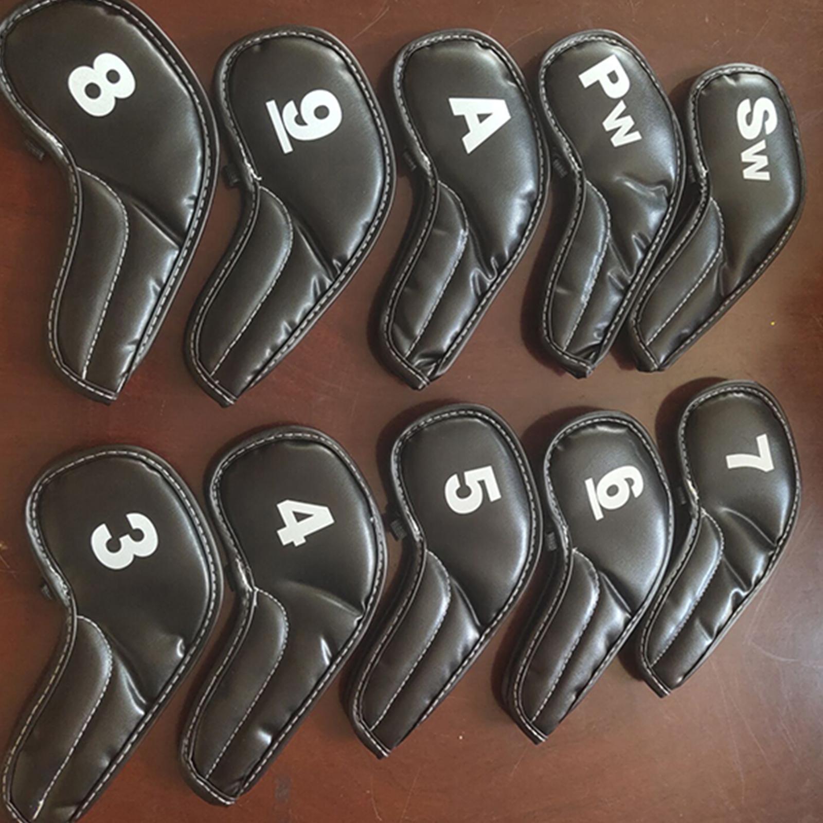 10Pcs PU Golf Iron Covers Set Golf Club Head Cover Training Equipment Sticky