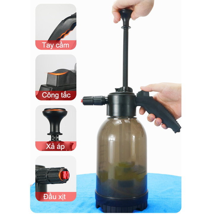 Bình xịt bọt tuyết rửa xe, kính, tưới cây đa năng, dung tích 2 lít