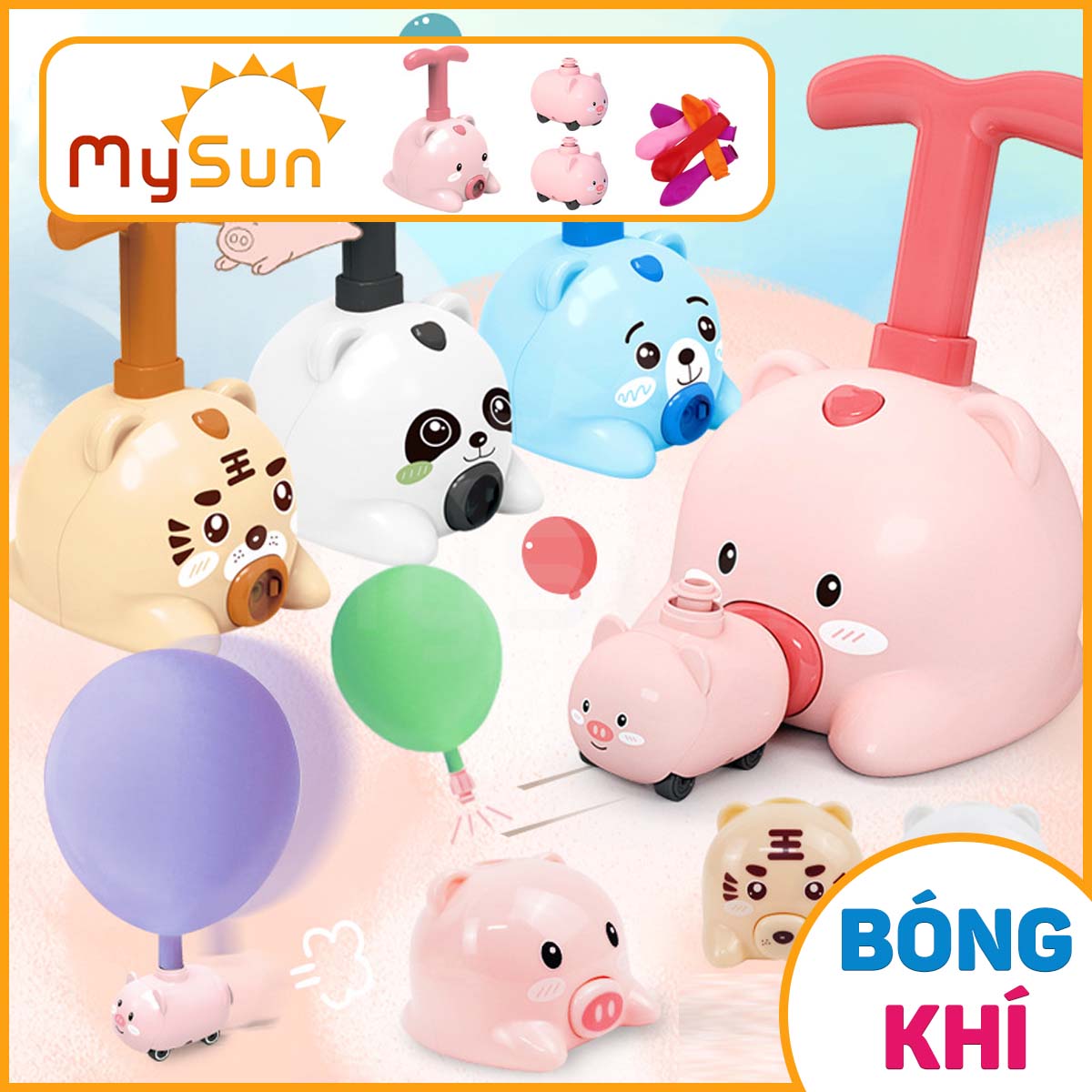 Đồ chơi bơm thổi bong bóng bay mini bằng tay phóng xe ô tô cho bé giải trí MySun