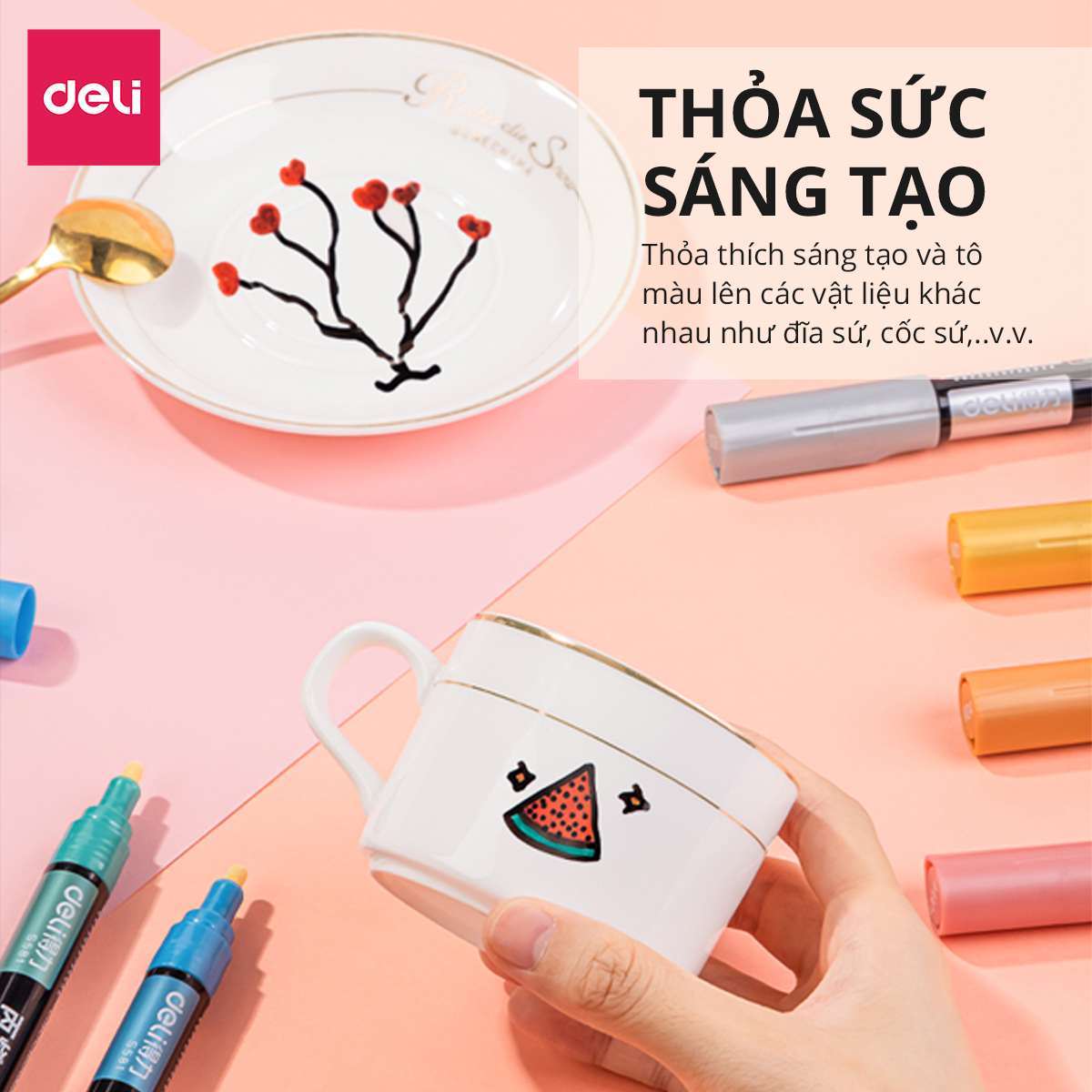 Set 6 Bút Sơn Acrylic Painter Bút Lông Marker Propylene Màu Pastel Nhũ Deli - Không Thấm Nước Dùng Vẽ Trang Trí Giày Graffiti Vẽ Trên Mọi Chất Liệu Kính Gốm Sứ - S581 S582