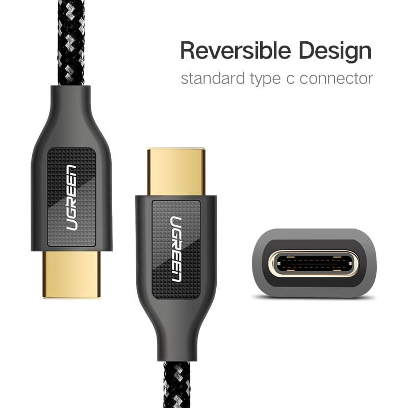 Ugreen UG50142US259TK 0.5M màu Đen Cáp sạc truyền dữ liệu USB 2.0 sang TYPE C vỏ bọc lưới đầu mạ vàng - HÀNG CHÍNH HÃNG