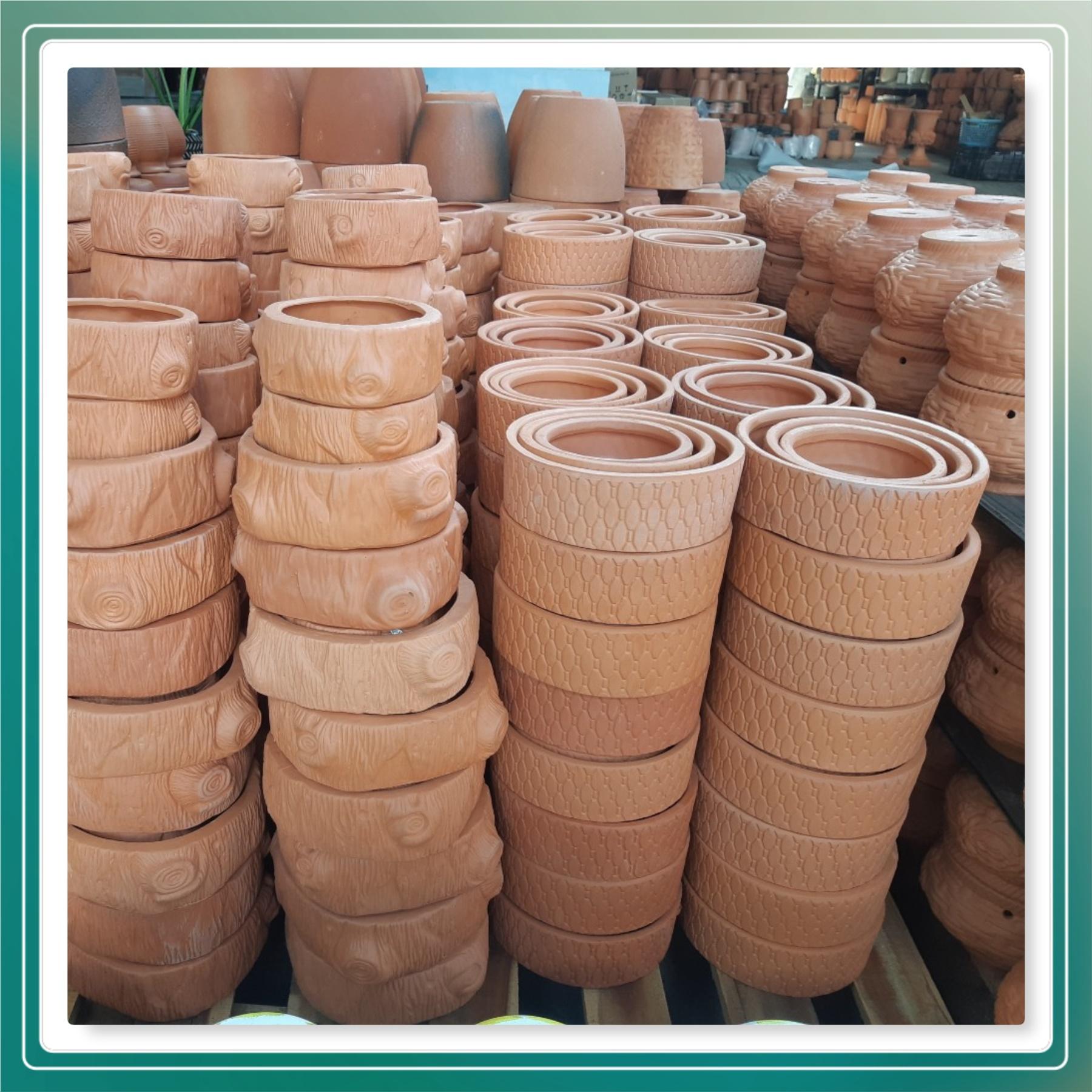 Bộ 3 chậu gốm đất nung SỌC CARO - chậu trồng cây, gốm sứ sân vườn Bình Dương