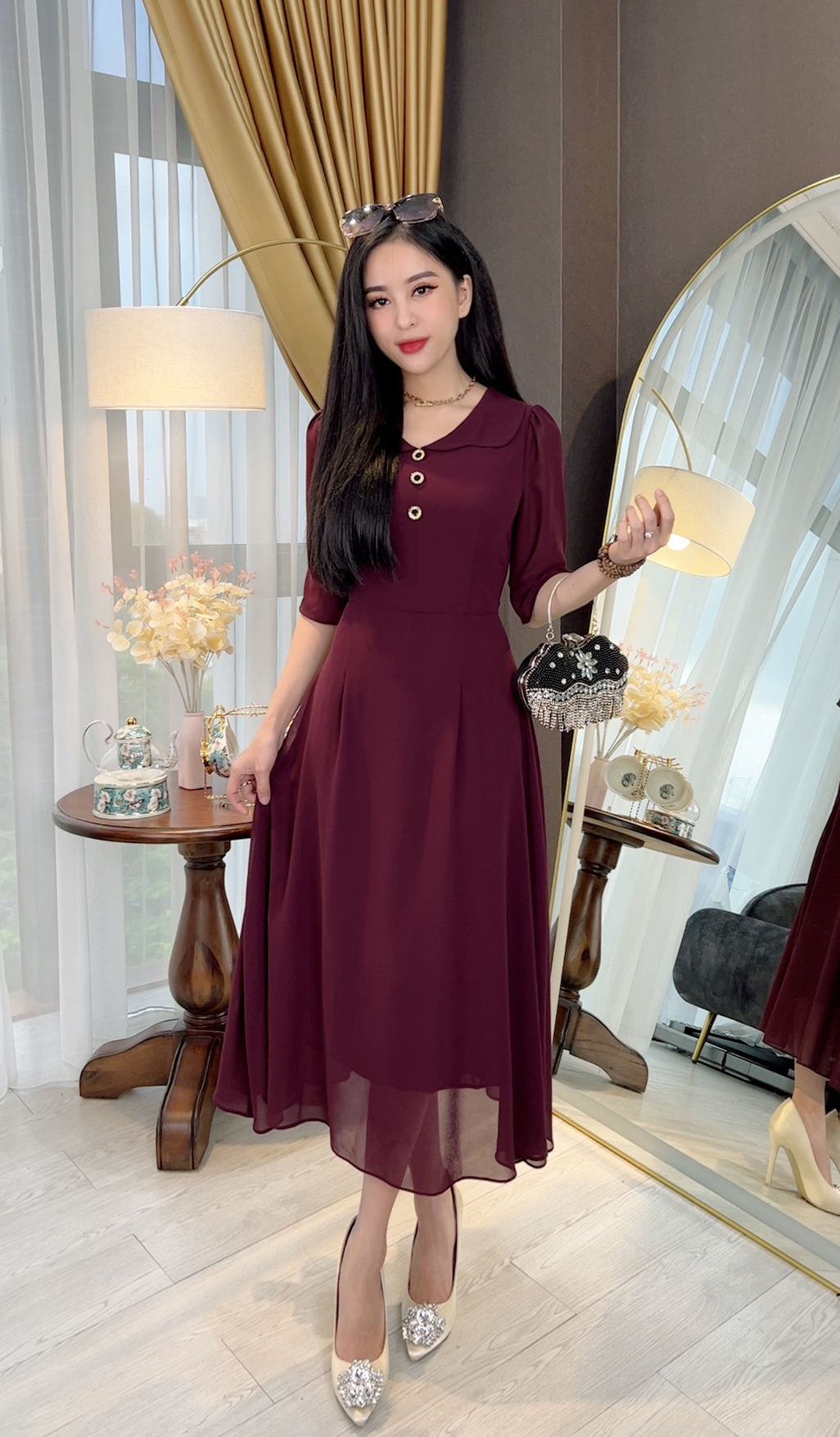 Đầm Đi Tiệc Trung Niên [ Linh Trà ] (TM 572) Cao Cấp Màu Sắc Trẻ Trung Tươi Sáng Họa Tiết Sang Trọng Đi Làm Đi Tiệc