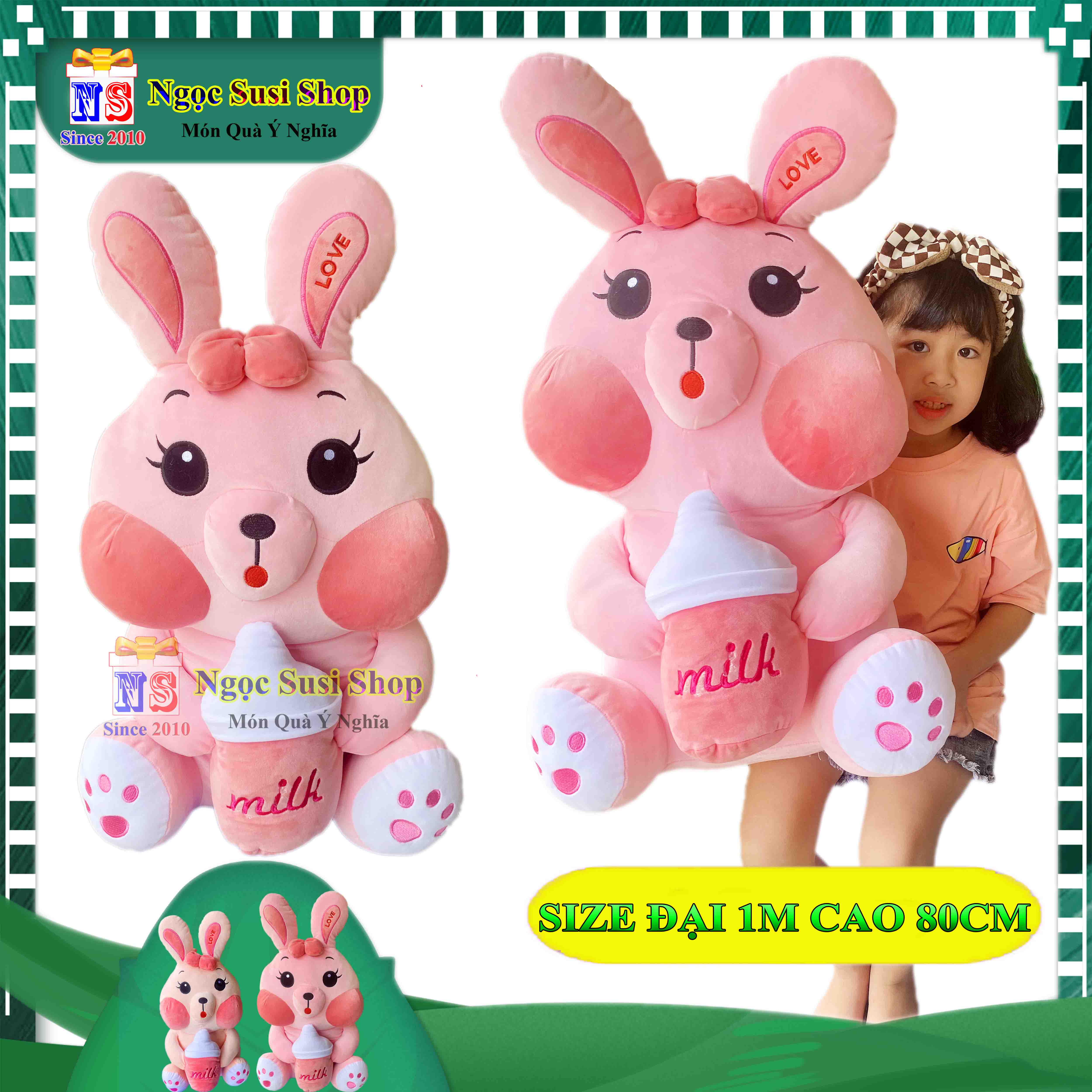 THÚ NHỒI BÔNG CON THỎ ÔM BÌNH SỮA KHỔNG LỒ SIÊU MỊN ÔM NGỦ - GỐI ÔM HÌNH CON THỎ