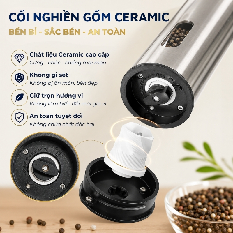 Máy xay gia vị điện DandiHome 110ml - Xay tiêu, muối, điều chỉnh độ mịn, sạc pin Type-C -  ‌Hàng chính hãng Dandihome