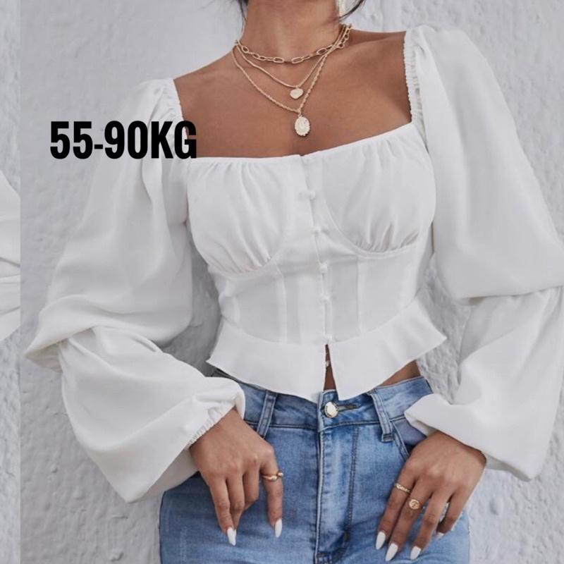 Áo croptop bigsize nữ 55-90kg KimFashion, croptop bigsize tay dài trể vai AC06