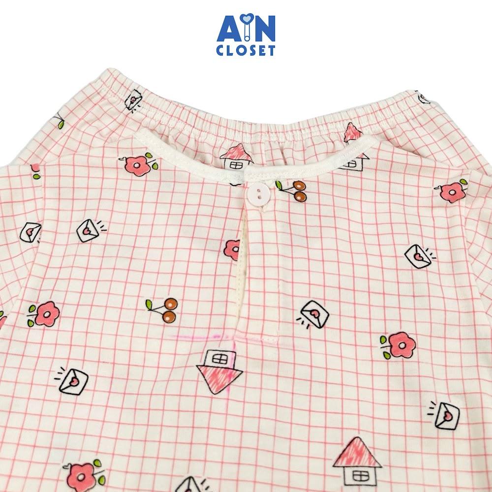 Bộ quần áo Dài bé gái họa tiết Nhà Caro Hồng thun cotton - AICDBGKIDM6U - AIN Closet