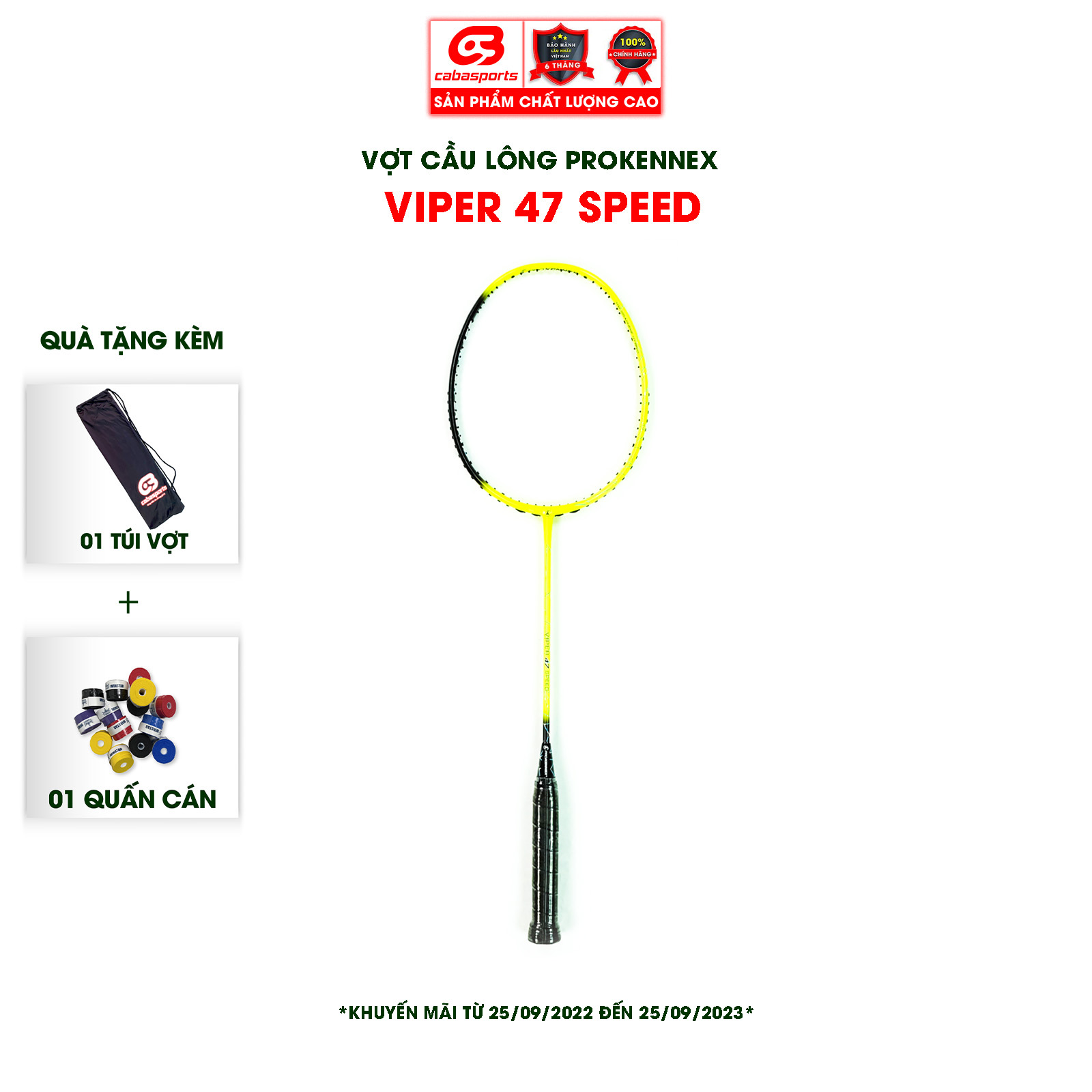 Vợt cầu lông Prokennex VIPER 47 SPEED - Tặng kèm quấn cán và túi vải Cabasports