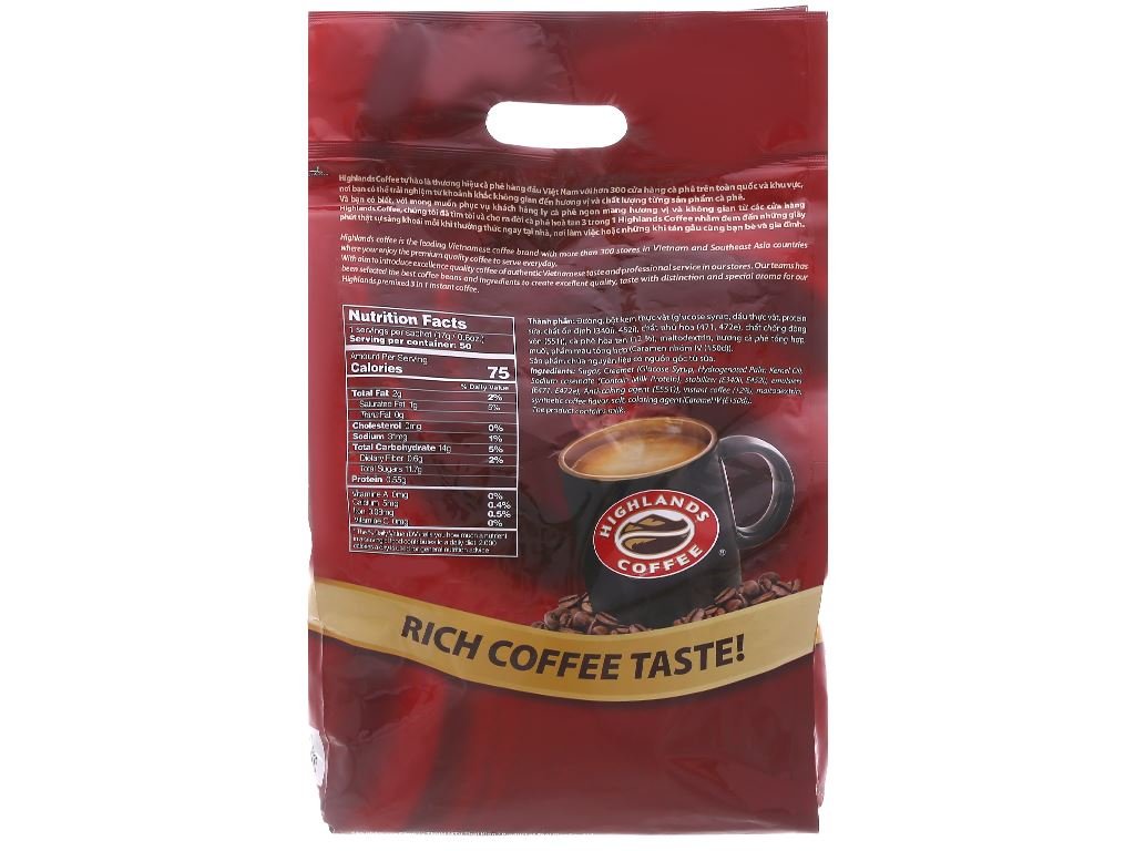 [Mua 4 túi giảm 5%] -Cà phê sữa hòa tan HIGHLANDS COFFEE –Túi 50 gói