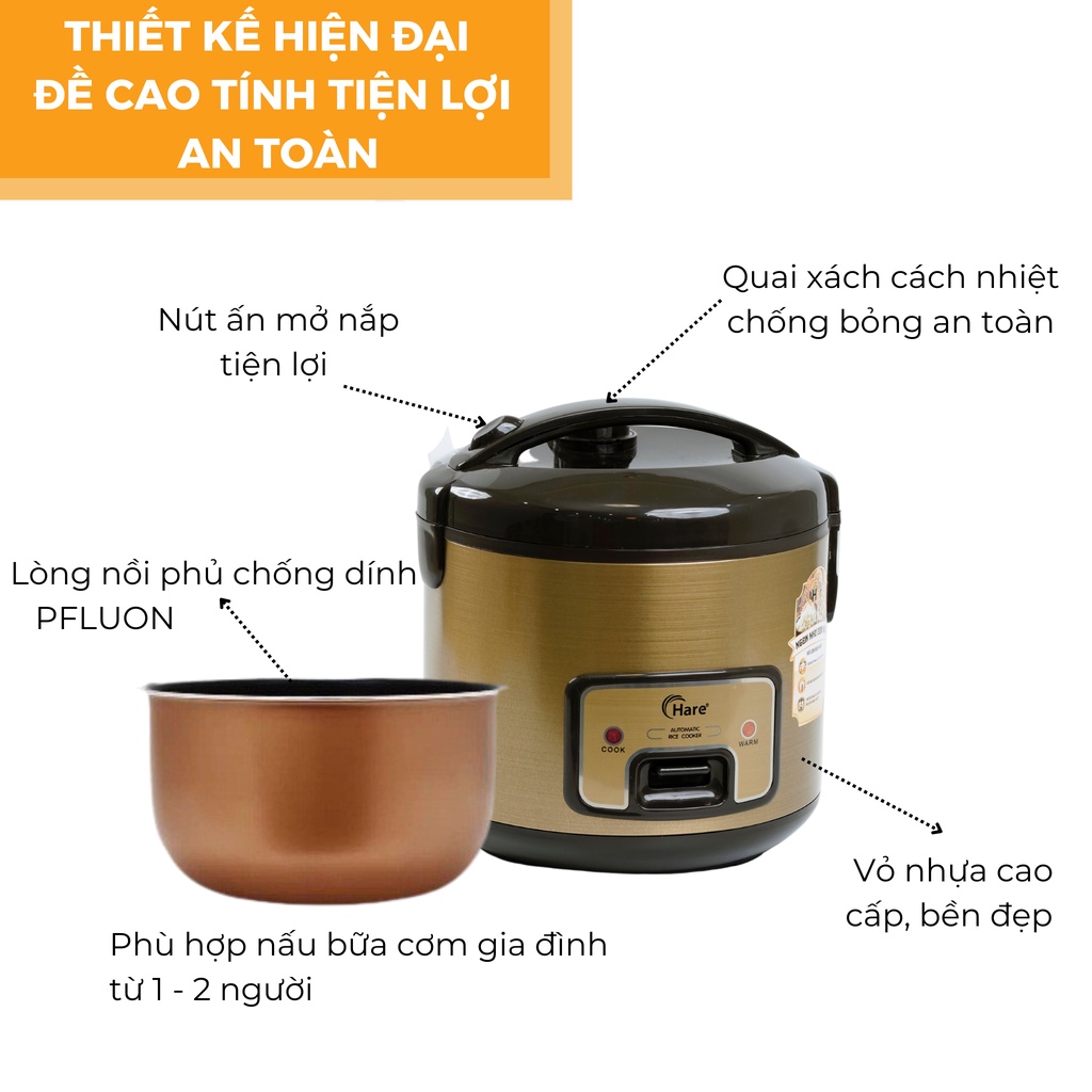 Nồi cơm điện HR-RC1006 (1L) -hàng chính hãng thương hiệu Hare - bảo hành 12 tháng