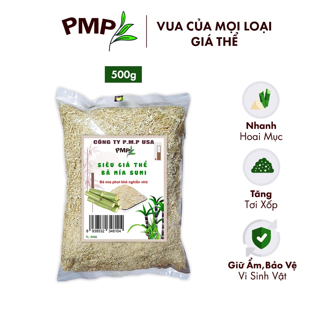 Giá Thể Trồng Cây PMP Siêu Giá Thể Bã Mía SUMI, Chuyên Dụng Cho Trồng Hoa Hồng, Hoa Lan, Rau Sạch (500g - 4dm3)